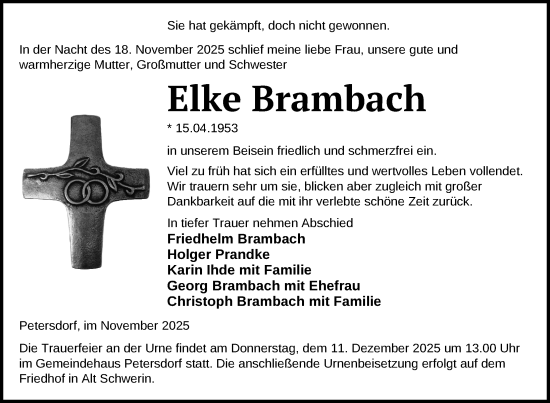 Traueranzeige von Elke Brambach von Nordkurier Müritz-Zeitung