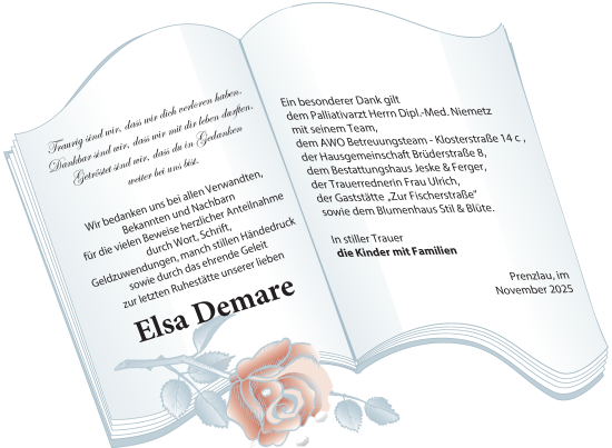 Traueranzeige von Elsa Demare von Uckermark Kurier Prenzlauer Zeitung