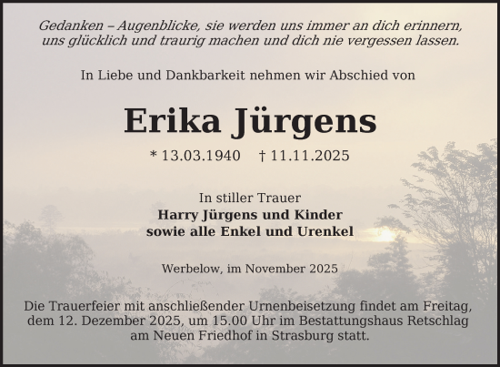Traueranzeige von Erika Jürgens von Uckermark Kurier Prenzlauer Zeitung