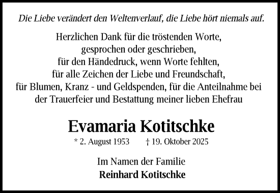 Traueranzeige von Evamaria Kotitschke von Zeitung für die Landeshauptstadt