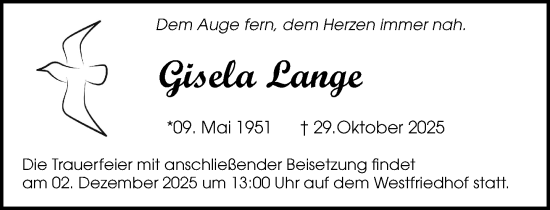 Traueranzeige von Gisela Lange von Norddeutsche Neueste Nachrichten