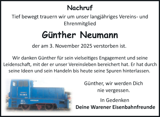 Traueranzeige von Günther Neumann von Nordkurier Müritz-Zeitung