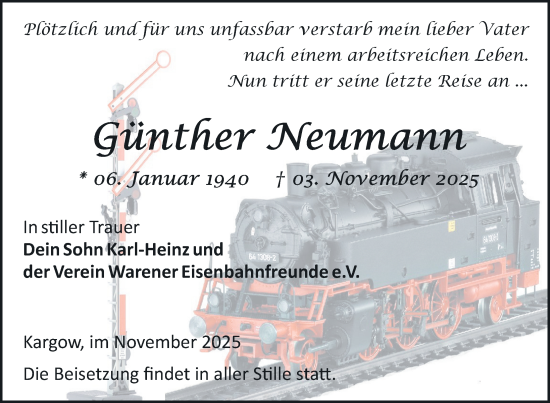 Traueranzeige von Günther Neumann von Nordkurier Müritz-Zeitung
