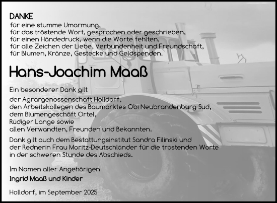 Traueranzeige von Hans-Joachim Maaß von Nordkurier Neubrandenburger Zeitung