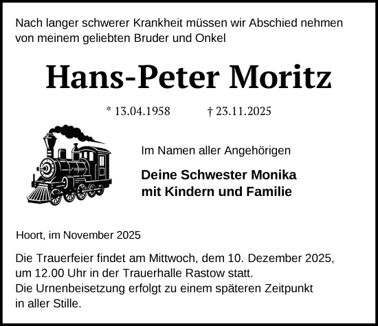 Traueranzeige von Hans-Peter Moritz von Hagenower Kreisblatt