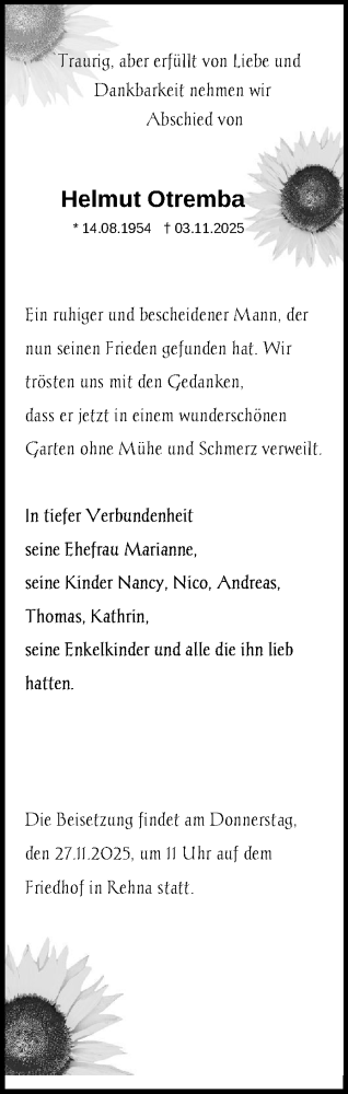 Traueranzeige von Helmut Otremba von Gadebusch - Rehnaer Zeitung
