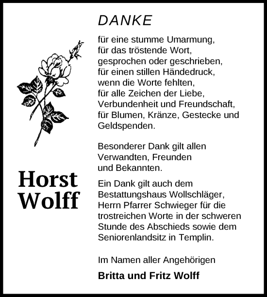 Traueranzeige von Horst Wolff von Uckermark Kurier Templiner Zeitung