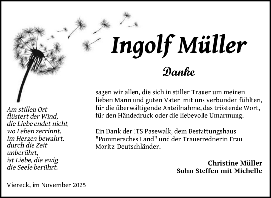 Traueranzeige von Ingolf Müller von Nordkurier Grosso