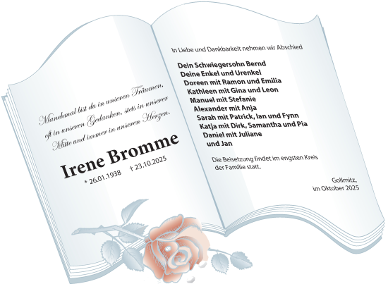 Traueranzeige von Irene Bromme von Uckermark Kurier Prenzlauer Zeitung