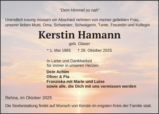 Traueranzeige von Kerstin Hamann von Gadebusch - Rehnaer Zeitung