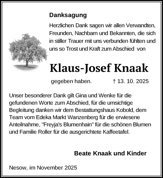 Traueranzeige von Klaus-Josef Knaak von Gadebusch - Rehnaer Zeitung