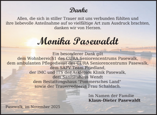 Traueranzeige von Monika Pasewaldt von Nordkurier Grosso