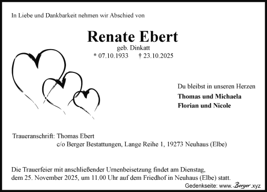 Traueranzeige von Renate Ebert von Hagenower Kreisblatt