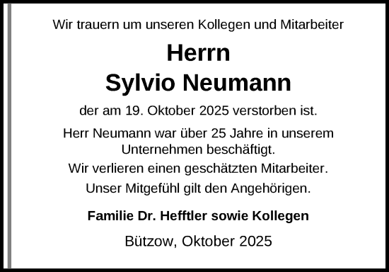 Traueranzeige von Sylvio Neumann 