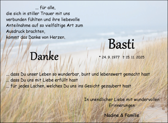 Traueranzeige von Basti  von Nordkurier Neubrandenburger Zeitung