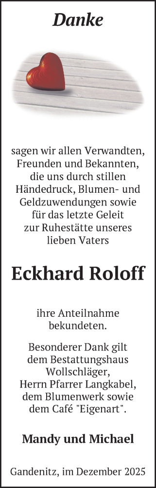 Traueranzeige von Eckhard Roloff von Uckermark Kurier Templiner Zeitung
