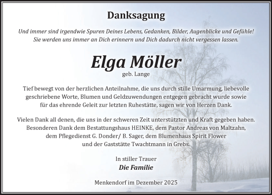 Traueranzeige von Elga Möller von Ludwigsluster Tageblatt