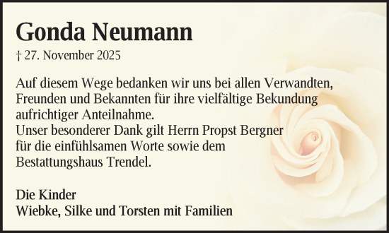 Traueranzeige von Gonda Neumann von Zeitung für die Landeshauptstadt