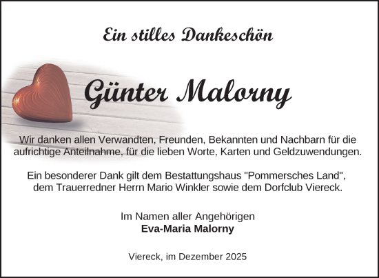 Traueranzeige von Günter Malorny von Nordkurier Grosso