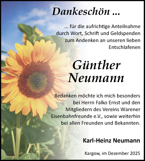 Traueranzeige von Günther Neumann von Nordkurier Müritz-Zeitung