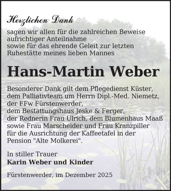 Traueranzeige von Hans-Martin Weber von Uckermark Kurier Prenzlauer Zeitung