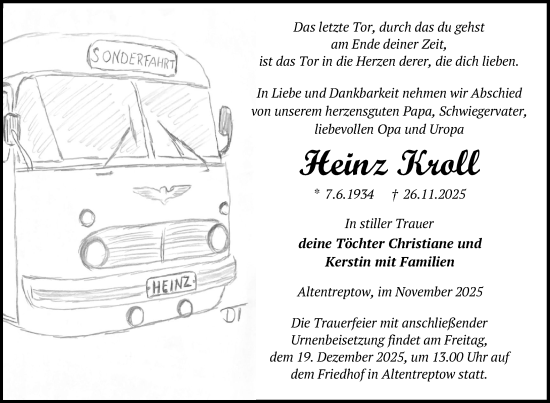 Traueranzeige von Heinz Kroll von Nordkurier Neubrandenburger Zeitung