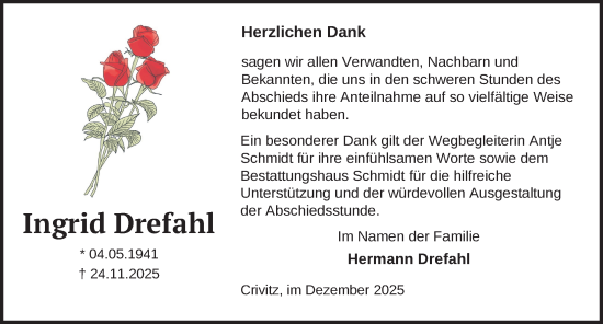 Traueranzeige von Hermann Drefahl von Zeitung für die Landeshauptstadt