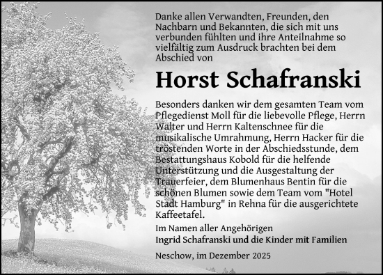 Traueranzeige von Horst Schafranski von Gadebusch - Rehnaer Zeitung