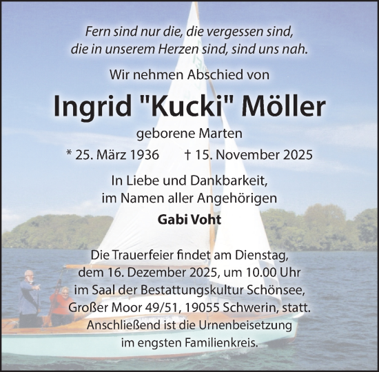 Traueranzeige von Ingrid Möller von Zeitung für die Landeshauptstadt