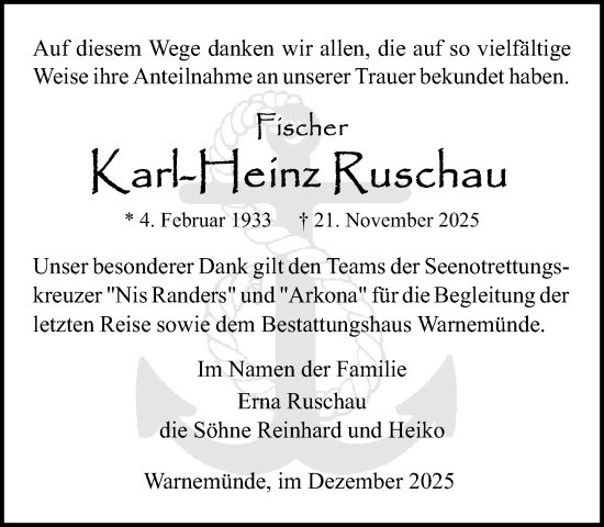 Traueranzeige von Karl-Heinz Ruschau von Norddeutsche Neueste Nachrichten