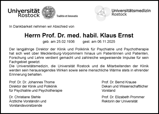 Traueranzeige von Klaus Ernst von Norddeutsche Neueste Nachrichten