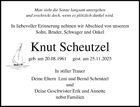 Traueranzeige von Knut Scheutzel von Norddeutsche Neueste Nachrichten