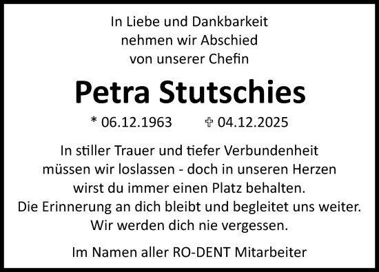 Traueranzeige von Petra Stutschies von Norddeutsche Neueste Nachrichten