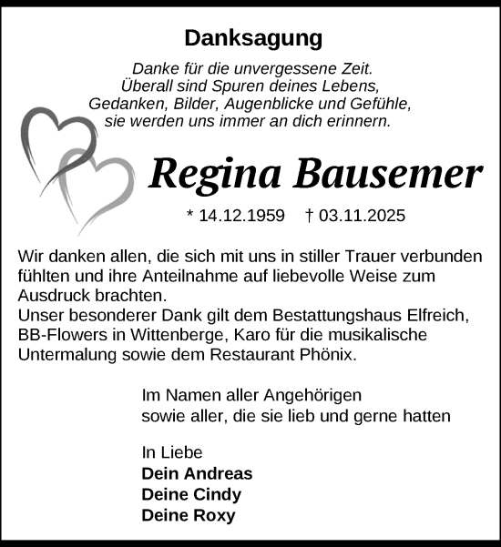 Traueranzeige von Regina Bausemer 