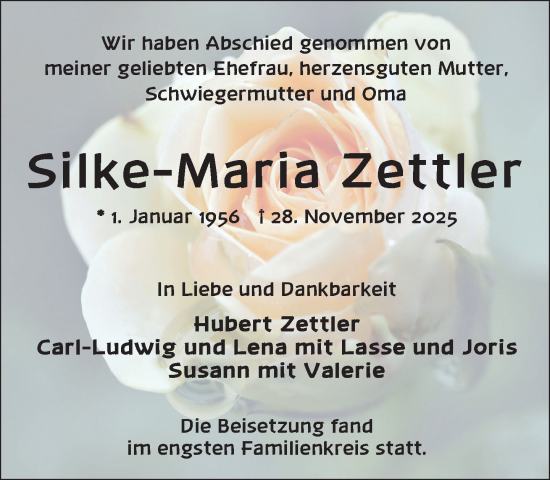 Traueranzeige von Silke-Maria Zettler von Zeitung für die Landeshauptstadt