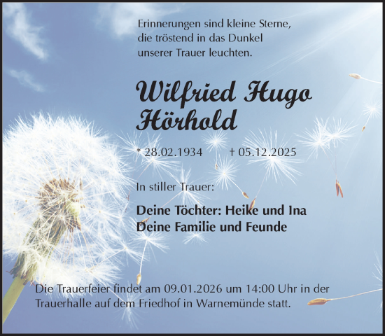 Traueranzeige von Wilfried Hugo Hörhold von Norddeutsche Neueste Nachrichten