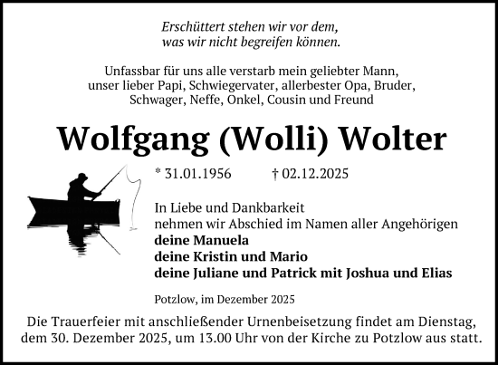 Traueranzeige von Wolfgang Wolter von Uckermark Kurier Prenzlauer Zeitung