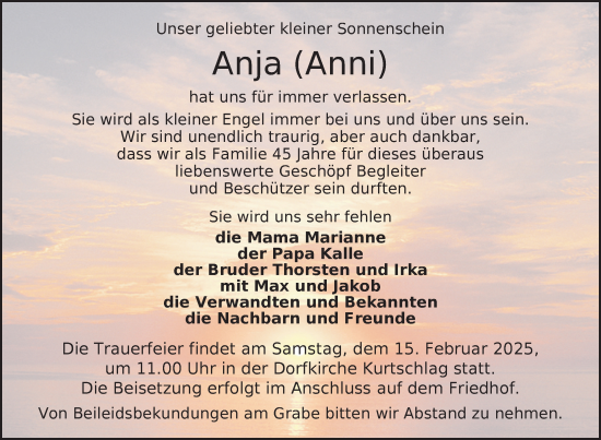 Traueranzeige von Anja  von Uckermark Kurier Templiner Zeitung