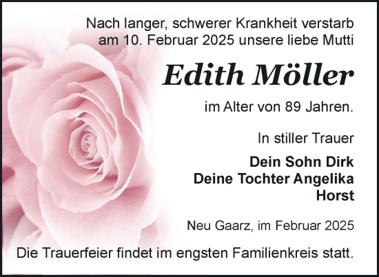 Traueranzeige von Edith Möller von Nordkurier Müritz-Zeitung