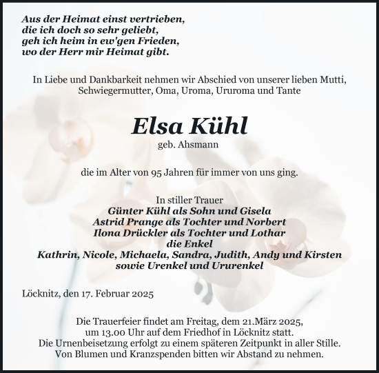 Traueranzeige von Elsa Kühl von Nordkurier Pasewalker Zeitung