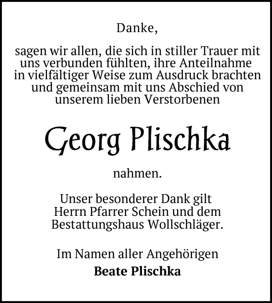 Traueranzeige von Georg Plischka von Uckermark Kurier Templiner Zeitung