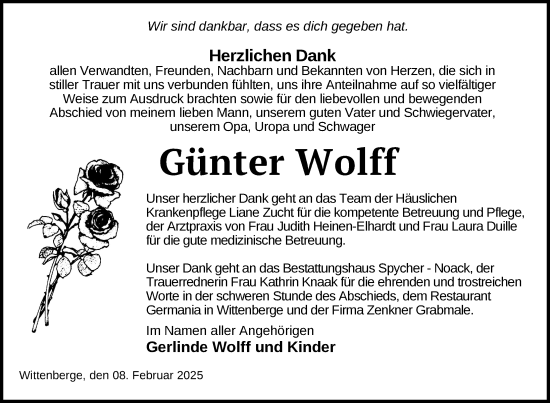 Traueranzeige von Günter Wolff von Der Prignitzer