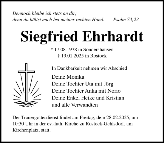 Traueranzeige von Siegfried Ehrhardt von Norddeutsche Neueste Nachrichten