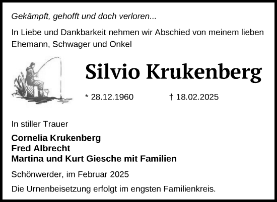 Traueranzeige von Silvio Krukenberg von Uckermark Kurier Prenzlauer Zeitung