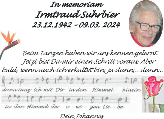 Traueranzeige von Irmtraud Suhrbier von Nordkurier Müritz-Zeitung