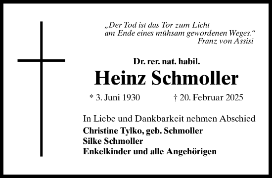 Traueranzeige von Heinz Schmoller von Norddeutsche Neueste Nachrichten