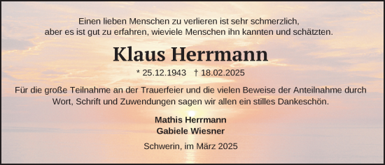 Traueranzeige von Klaus Herrmann von Zeitung für die Landeshauptstadt