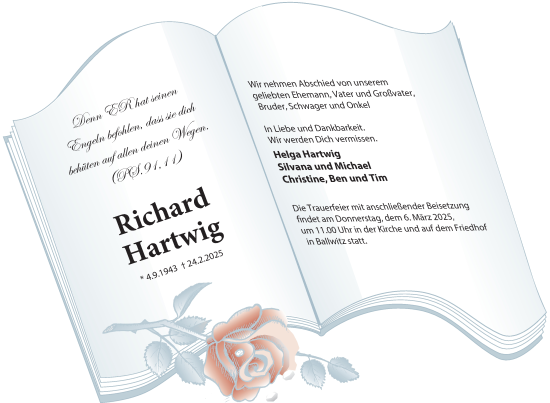 Traueranzeige von Richard Hartwig von Nordkurier Neubrandenburger Zeitung