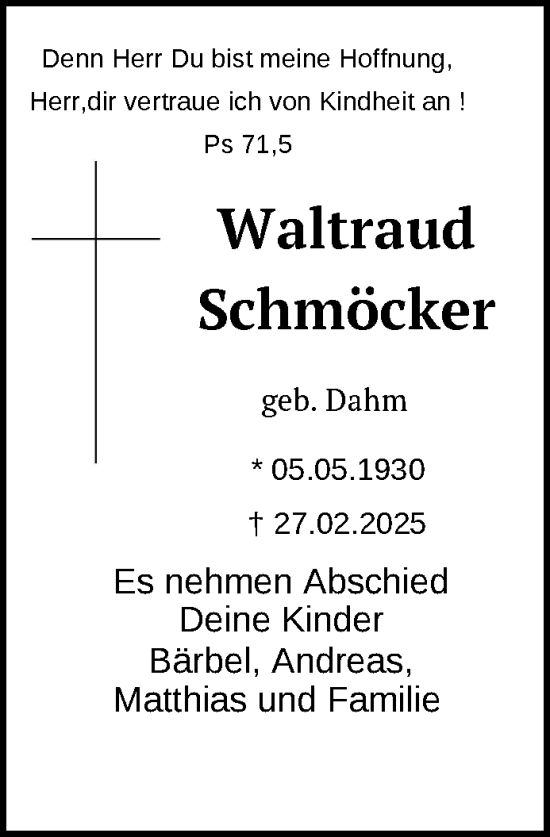 Traueranzeige von Waltraud Schmöcker von Uckermark Kurier Prenzlauer Zeitung