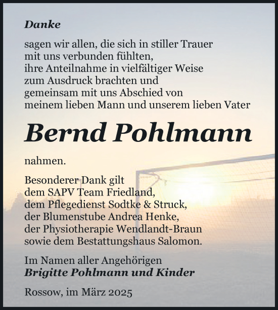 Traueranzeige von Bernd Pohlmann von Nordkurier Pasewalker Zeitung
